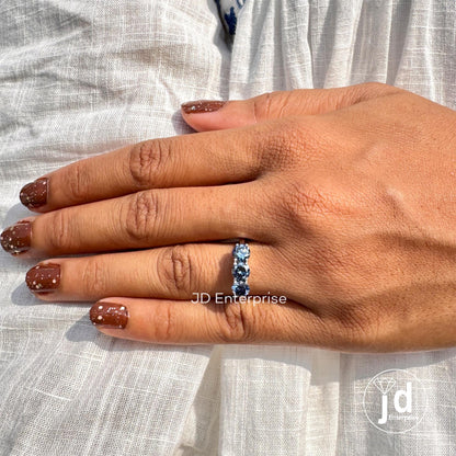 1.50 TCW Round Cut Antique Dark Blue Moissanite Engagement Ring, Three Stone Ring, White Gold Promise Ring, Wedding Ring, Anniversary Gift