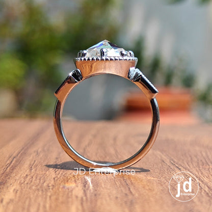 3.00 CT Antique Rose Cut Cushion Moissanite Engagement Ring, Milgrain Ring, Wedding Ring, Pave Basket Set Art Deco Ring, Anniversary Ring