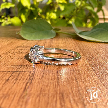 1.50TW Round Cut Light Grey Moissanite Engagement Ring, Three Stone Wedding Ring, White/Yellow/Rose Gold Promise Ring, Anniversary Gift