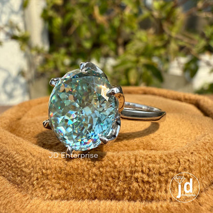 7.70CT Antique Portuguese Cut Blue Moissanite Engagement Ring, Solitaire Wedding Ring, Six Claw Prongs Anniversary Ring, Promise Ring