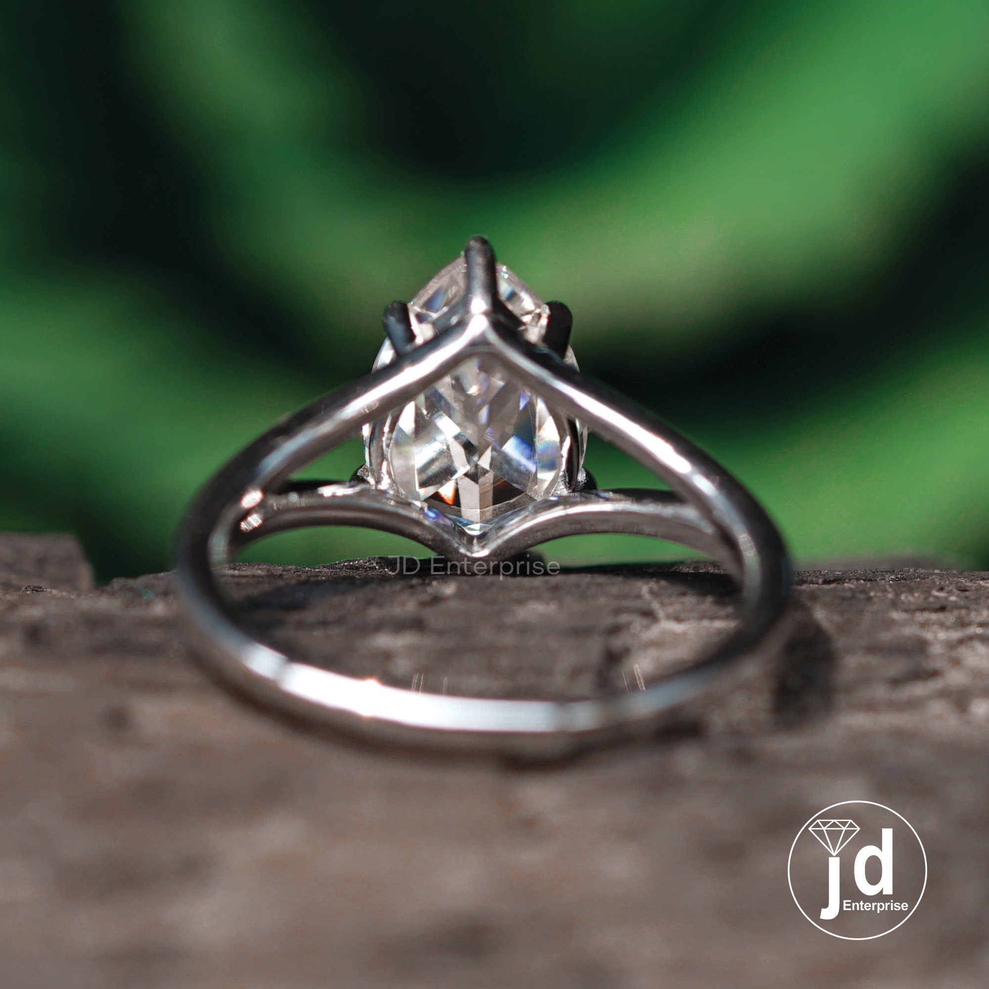 1.70 CT Colorless Pear Rose Cut Moissanite Engagement Ring, Split Shank Wedding Ring, Flat Old Cut Moissanite Ring, Anniversary Ring, Bridal