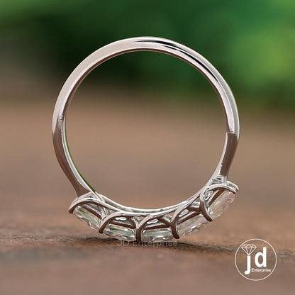 Asscher Cut Moissanite Wedding Band, Five Stone Moissanite Proposal Band, Trellis Setting Shared Prong, Engagement Band, Bridal Band