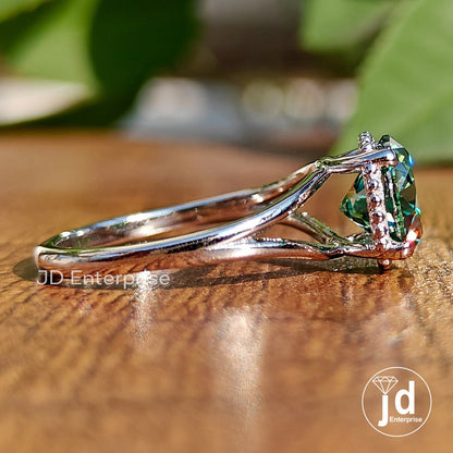 2.36 CT Round Cut Green Moissanite Engagement Ring, Solitaire Ring, Wedding Ring, Split Shank Ring, Bridal Ring, Anniversary Gift Ring