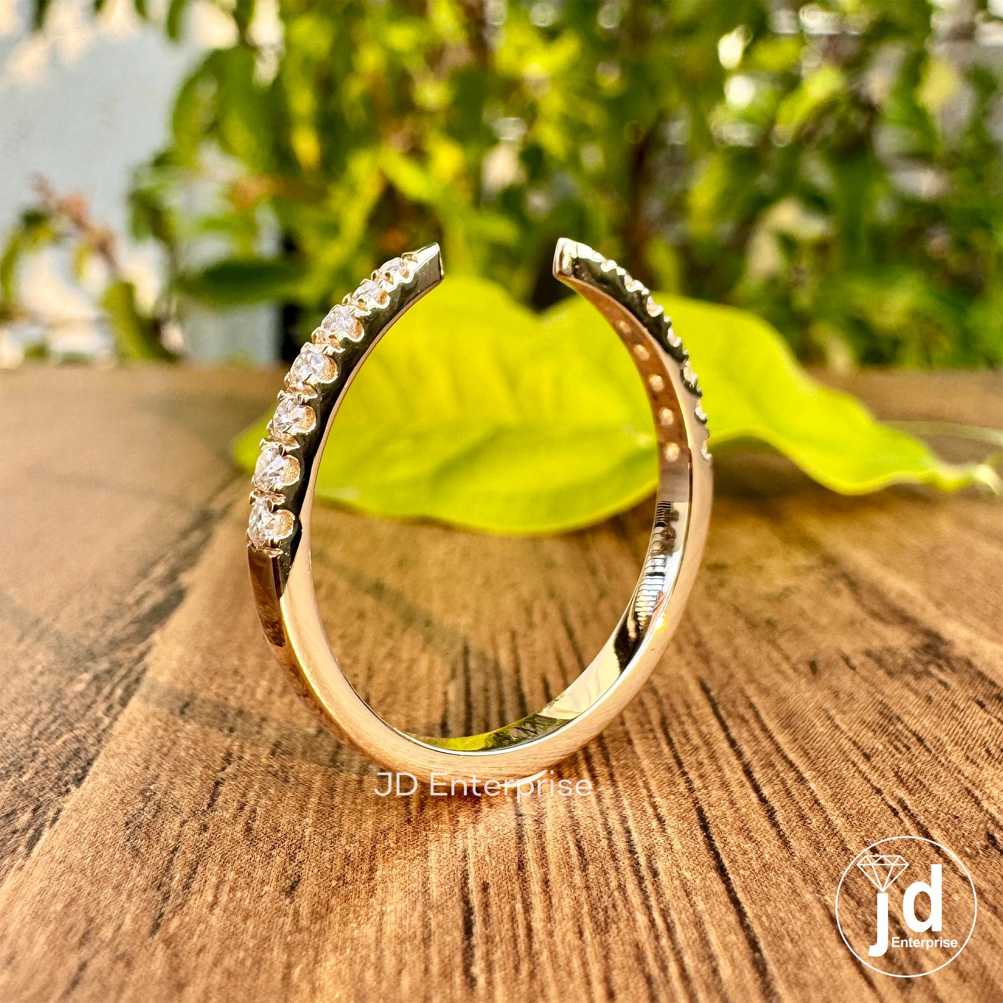 Colorless Open Gap Unique Engagement Claw Band, Wedding Matching Stacking Band for Women, Spacer Half Eternity Band, Cuff Engagement Band