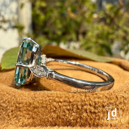 4.00 CT Radiant Cut Cyan Blue Moissanite Engagement Ring, Milgrain Wedding Ring, Compass Set Prongs, Bridal Ring, Anniversary Gifts Ring