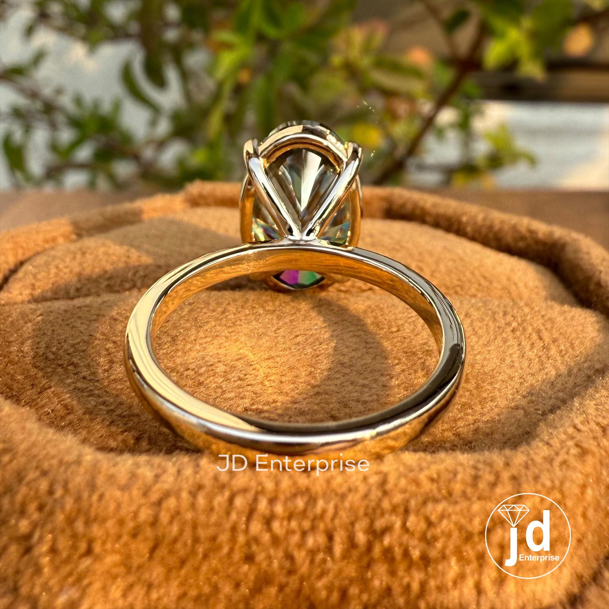 5.00 CT Oval Greenish Blue Moissanite Engagement Ring, Solitaire Wedding Ring, Yellow Gold Ring, Anniversary Gift, Promise Ring, Bridal Ring