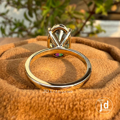 5.00 CT Oval Greenish Blue Moissanite Engagement Ring, Solitaire Wedding Ring, Yellow Gold Ring, Anniversary Gift, Promise Ring, Bridal Ring