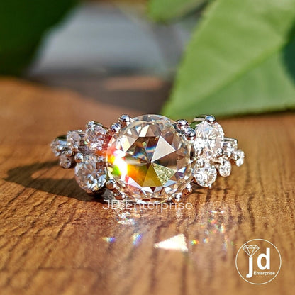 2.46CT Rose Cut Round Moissanite Engagement Ring, Vintage Style Wedding Ring, Malti Stone Promise Ring Anniversary Gift for Her, Bridal Ring