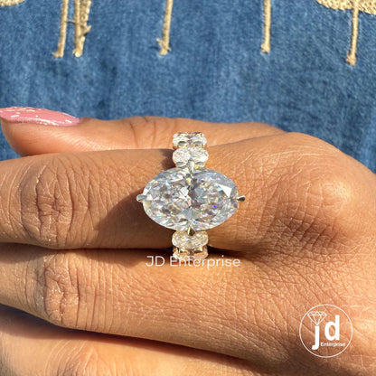 Large Oval Moissanite Engagement Ring, Hidden Halo With Wide Band, 13.0 TCW Oval Wedding Ring, Big Oval Cut Celebrity Style Yellow Gold Ring