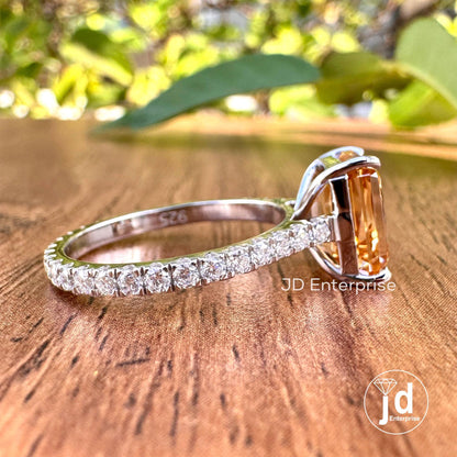 Elegant Criss Cut Champagne Moissanite Engagement Ring, Full Eternity Pave Bridal Ring, X-Facet Wedding Ring, Anniversary Ring, Promise Ring