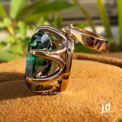 12.50 CT Cushion Cut Dark Green Moissanite Pendant for Necklaces, Vintage Solitaire Wedding Pendant, Claw Prong Setting, Rose Gold Pendant