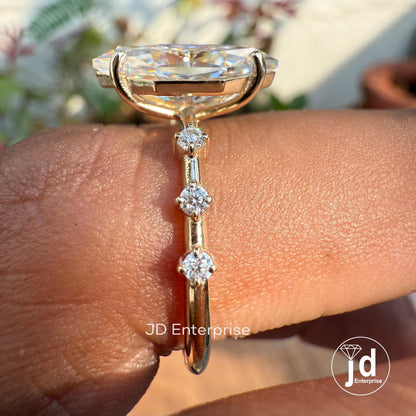 Dutch Marquise Cut 3.00 CT Colorless Moissanite Engagement Ring, Distance Pave Accent Wedding Ring, Claw Prongs, Comfort Fit Ring for Women