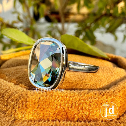 4.00 CT Cushion Rose Cut Bluegreen Moissanite Engagement Ring, Bezel Set Solitaire Ring, Bridal Ring, Vintage Wedding Ring, Anniversary Ring