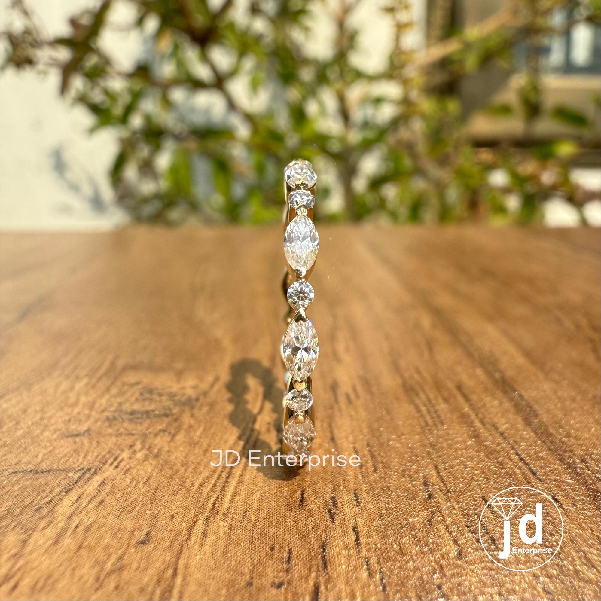 Alternating Moissanite Band, 0.77 TCW Marquise and Round Cut Colorless Moissanite Wedding Band, Full Eternity Band, Stackable Band, Bridal