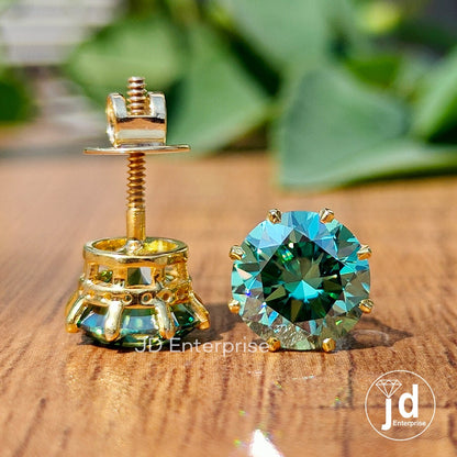 Green Moissanite Earrings, Moissanite Stud Earrings, 3.50 TW Round Moissanite Earrings, 8 Secure Prong, Vintage Bridal Earrings for Women