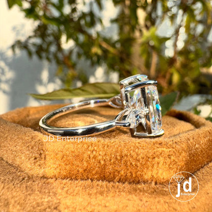 5.00 TCW Colorless Radiant Cut Moissanite Engagement Ring, Three Stone Wedding Ring, Marquise Accent Bridal Ring, Anniversary Gift Ring