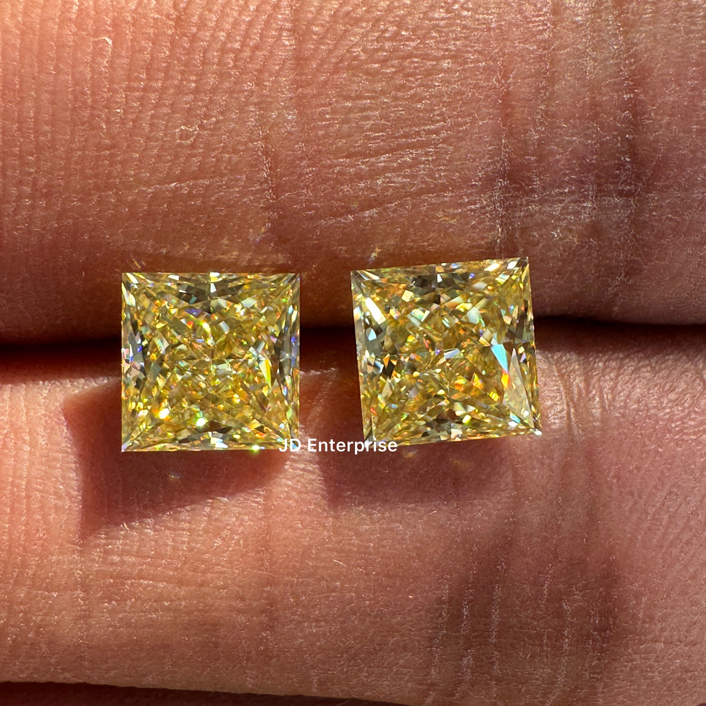 4.00TCW Princess Cut Pair Canary Yellow Moissanite, Fancy Shape Moissanite, Loose Moissanite for Custom Earring Engagement Ring or Pendant