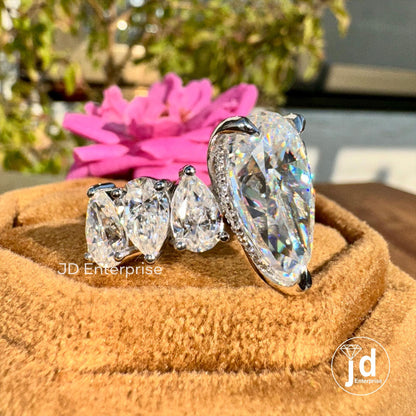 13.30 TCW Crushed Ice Pear Moissanite Engagement Ring, Celebrity Style Hidden Halo Wedding Ring, Iced Out Teardrop Bridal Ring for Her