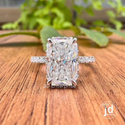 3.00 CT Colorless Elongated Radiant Cut Engagement Ring, Hidden Halo Ring, Accent Wedding Ring, Bridal Ring, Anniversary Gift, Promise Ring
