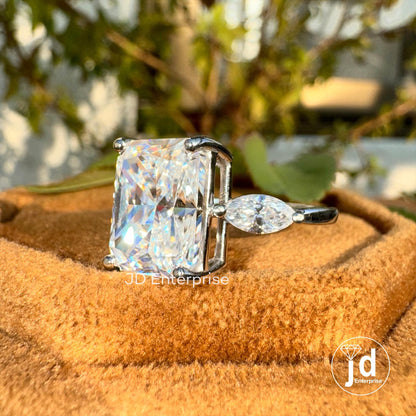 5.00 TCW Colorless Radiant Cut Moissanite Engagement Ring, Three Stone Wedding Ring, Marquise Accent Bridal Ring, Anniversary Gift Ring