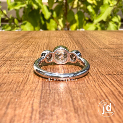1.09 TW Colorless Round Moissanite Engagement Ring, Bezel Set Moissanite Ring, Three Stone Wedding Ring, Anniversary Ring, Bridal Ring