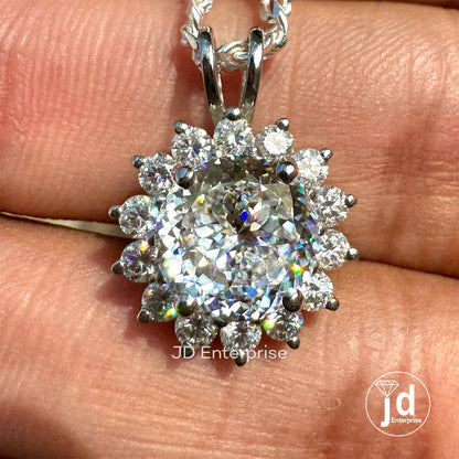 Flower Style 3.00 CT Portuguese Cut Cluster Halo Wedding Pendant, Colorless Moissanite Charm Pendant for Necklace, Engagement/Birthday Gifts