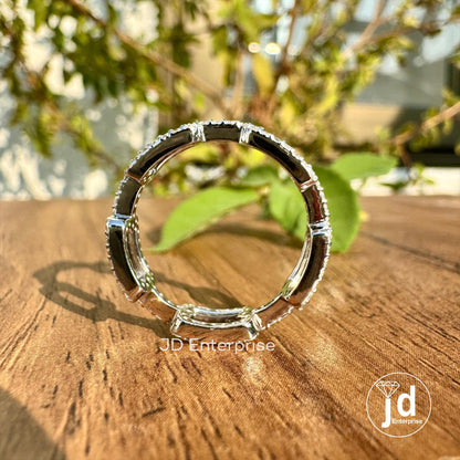 Micro Pave Chain Link Band, 0.63 TW Round Moissanite Rectangular Chain Full Eternity Wedding Band, Bridal Set, Stackable Engagement Band