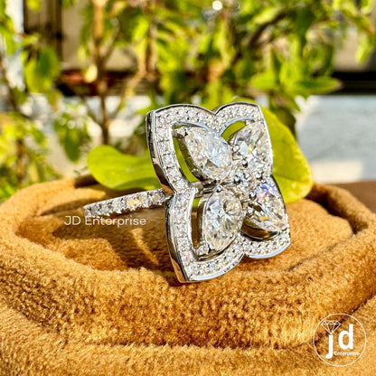 Cluster Halo Moissanite Engagement Ring, Pear & Round Halo Moissanite Ring, Five Stone Wedding Ring, Pave Set Bridal Ring, Anniversary Gift