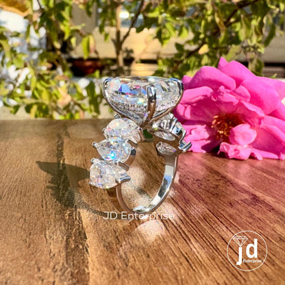 13.30 TCW Crushed Ice Pear Moissanite Engagement Ring, Celebrity Style Hidden Halo Wedding Ring, Iced Out Teardrop Bridal Ring for Her