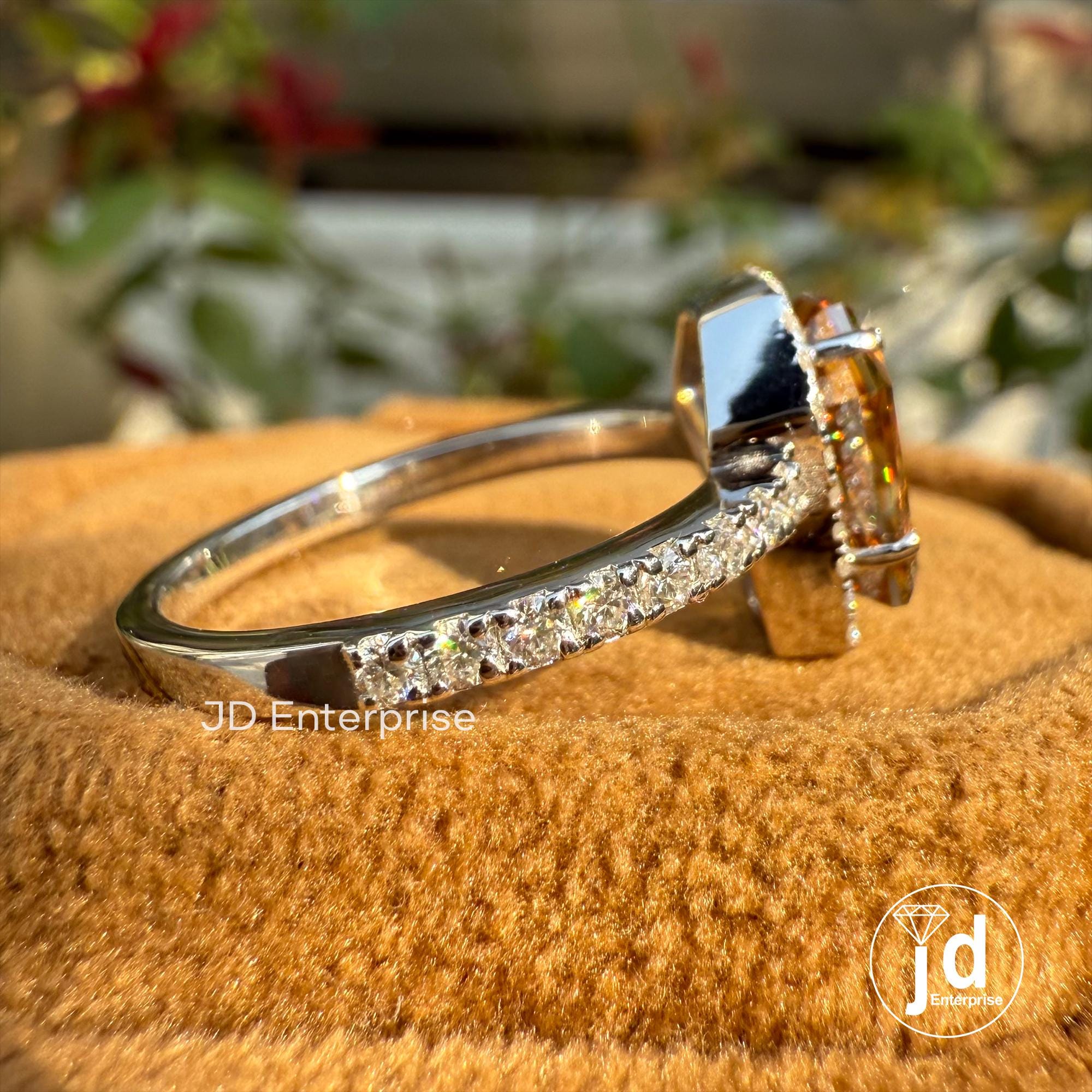 1.81 CT Coffin Cut Brown Champagne Moissanite Ring, Halo Engagement Ring, Unique Coffin Wedding Ring for Anniversary Gift, White Gold Ring