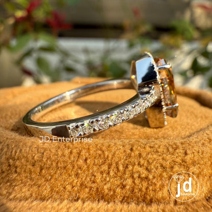 1.81 CT Coffin Cut Brown Champagne Moissanite Ring, Halo Engagement Ring, Unique Coffin Wedding Ring for Anniversary Gift, White Gold Ring