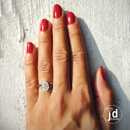 1.70 CT Colorless Pear Rose Cut Moissanite Engagement Ring, Split Shank Wedding Ring, Flat Old Cut Moissanite Ring, Anniversary Ring, Bridal