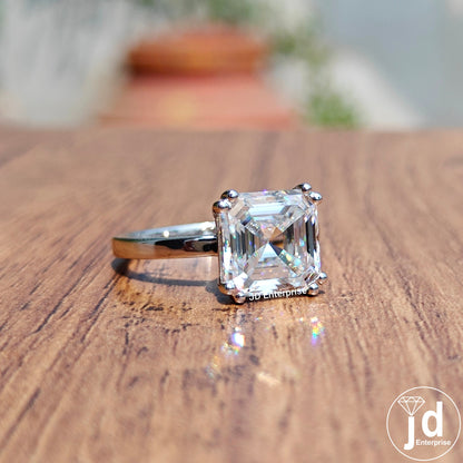 3.85 CT Asscher Cut Moissanite Engagement Ring, Double Prong Solitaire Wedding Ring for Her, Anniversary Gift Ring, Handmade Ring for Women