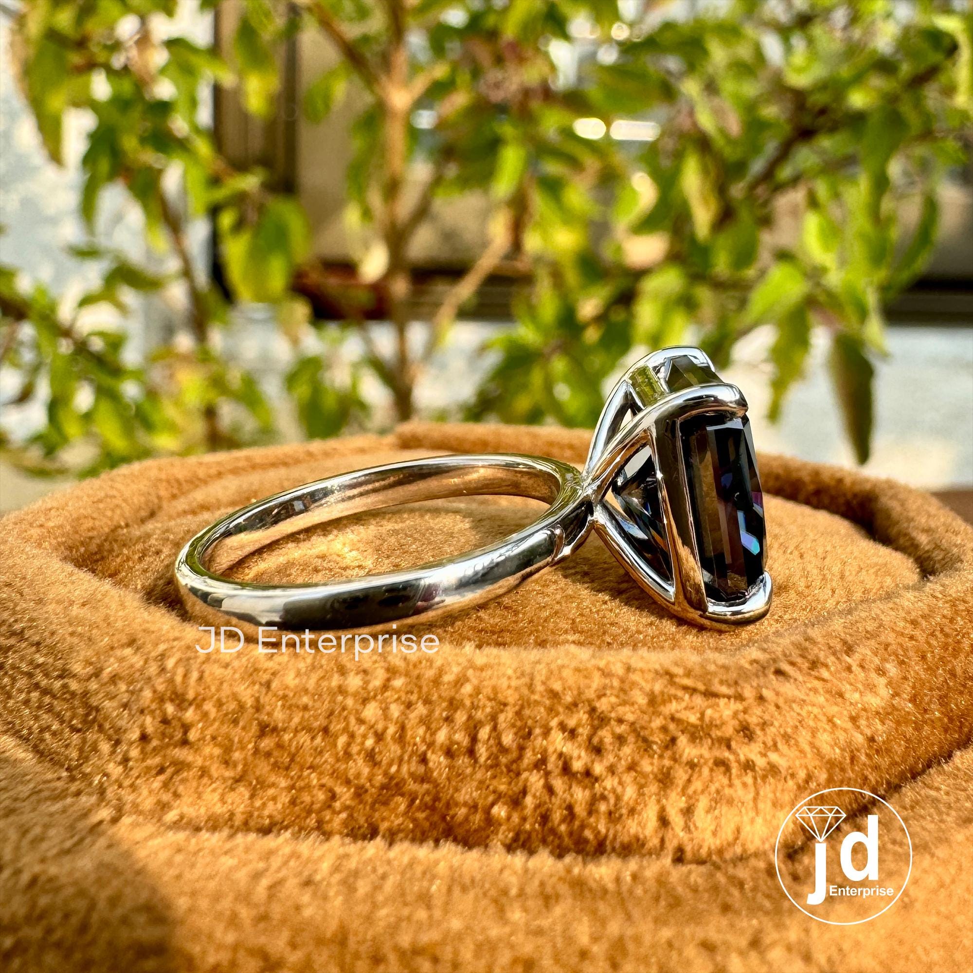 5.50 CT Dark Gray Square Radiant Cut Moissanite Engagement Ring, Solitaire Setting Moissanite Wedding Ring, Anniversary Gift, Bridal Ring