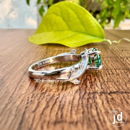1.25CT Portuguese Cut Green Moissanite Engagement Ring, Vintage Leaf Solitaire Wedding Ring, Nature Inspired Anniversary Gift, Bridal Ring