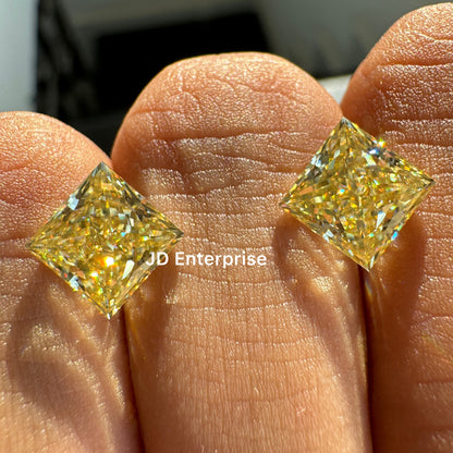 4.00TCW Princess Cut Pair Canary Yellow Moissanite, Fancy Shape Moissanite, Loose Moissanite for Custom Earring Engagement Ring or Pendant