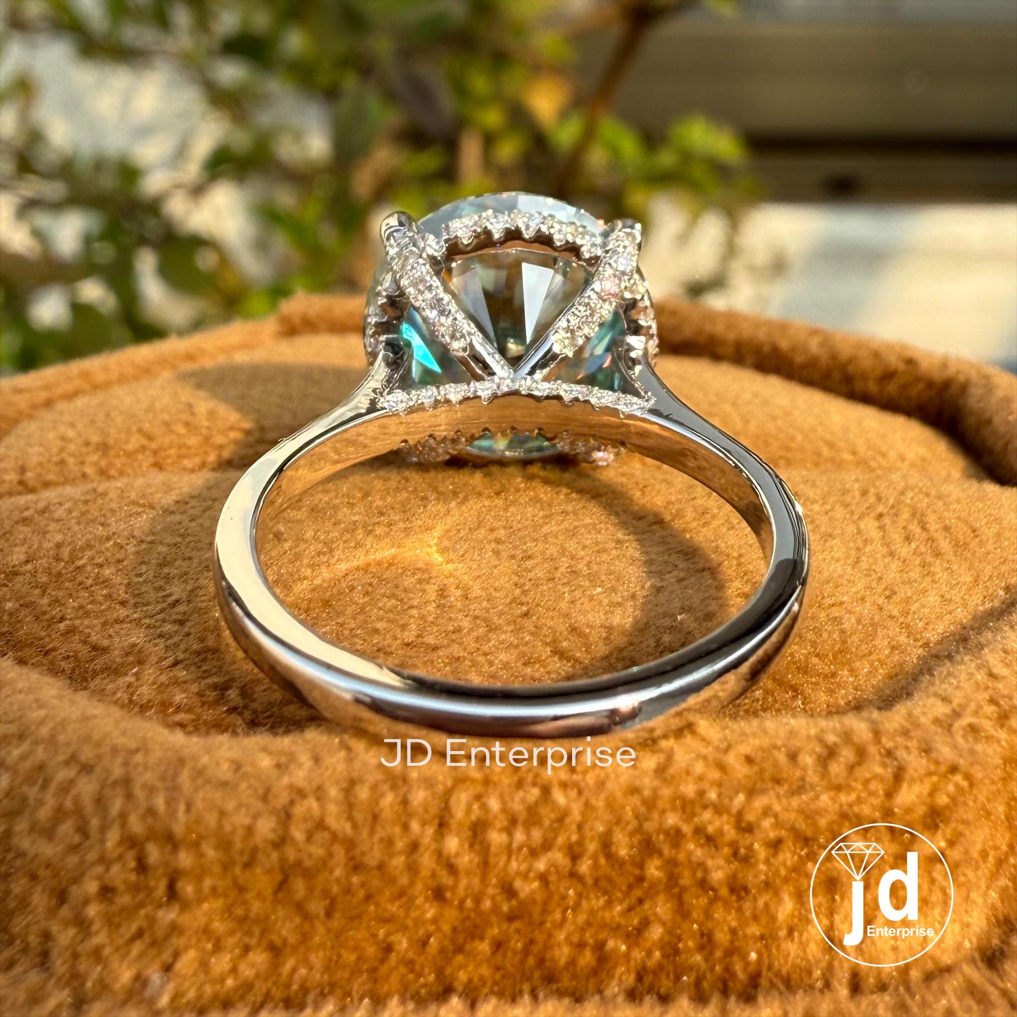 6.50 CT Sparkling Round Cut Cyan Blue Moissanite Engagement Ring, Hidden Halo Ring, Petite Pave Wedding Ring, Anniversary Gift Ring