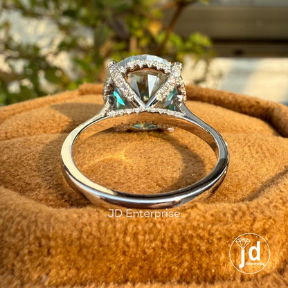 6.50 CT Sparkling Round Cut Cyan Blue Moissanite Engagement Ring, Hidden Halo Ring, Petite Pave Wedding Ring, Anniversary Gift Ring