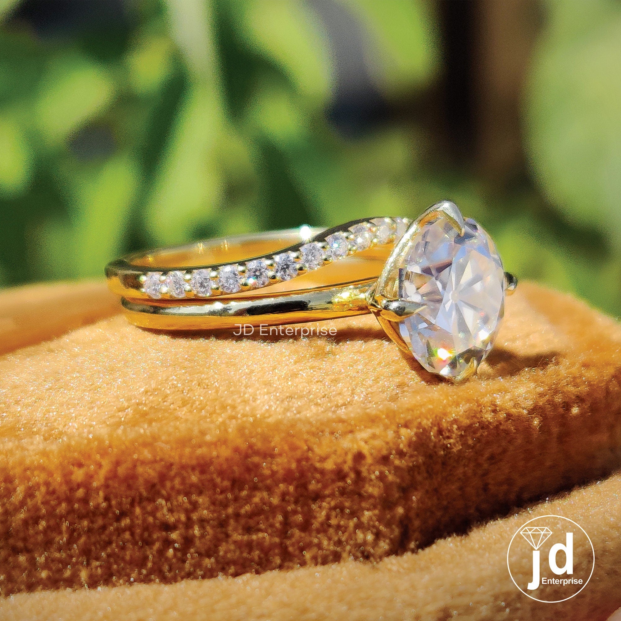 Vintage Style Wedding Set-2.35 CT Round Old European Cut Moissanite Solitaire Engagement Ring, Half Eternity Curved Band, Bridal Set