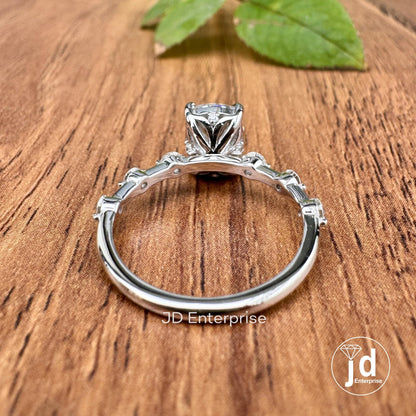 2.14 TW Colorless Elongated Cushion Moissanite Engagement Ring, Distance Pave Wedding Ring, Minimalist Anniversary Ring, Dainty Promise Ring