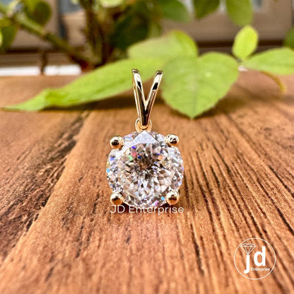 2.00 CT Solitaire Moissanite Pendant, 8.00MM Colorless Portuguese Cut Vintage Wedding Pendant, Yellow/White/Rose Gold Pendant for Necklace