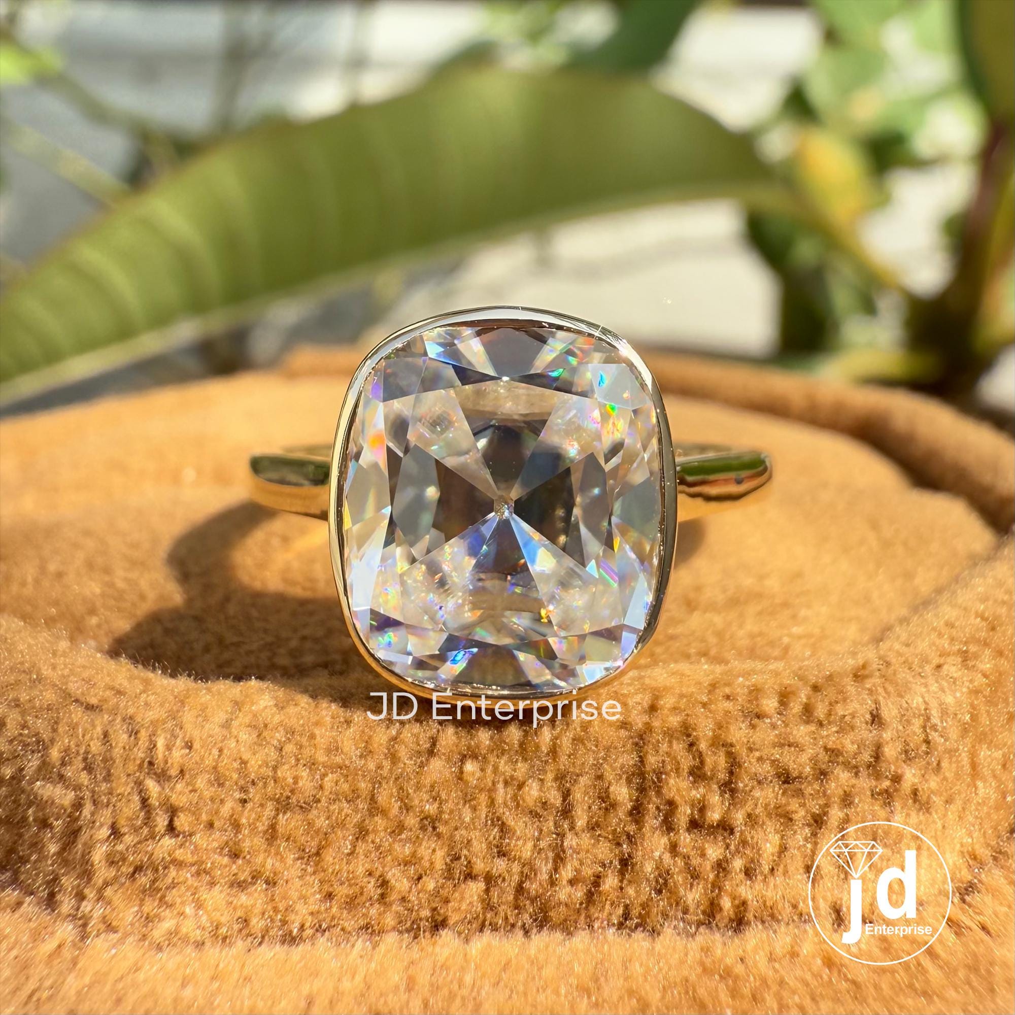 Bezel Set Solitaire Engagement Ring, 3.35 CT Colorless Cushion Old Mine Cut Moissanite Wedding Ring, Bridal Ring, Anniversary Gift Ring