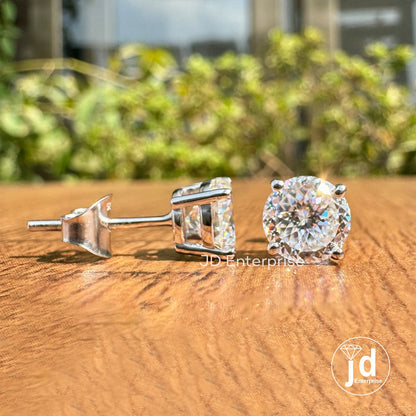 6.50 MM Portuguese Cut Colorless Moissanite Earrings, Stud Earrings for Women, Daily Wear Earrings, Wedding Earrings, Push Back Earrings