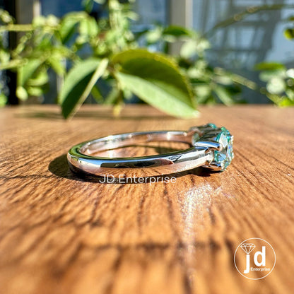 1.40 TW Round Cut Cyan Blue Moissanite Engagement Ring, Three Stone Wedding Ring, White/Yellow/Rose Gold Promise Ring, Anniversary Gift Ring
