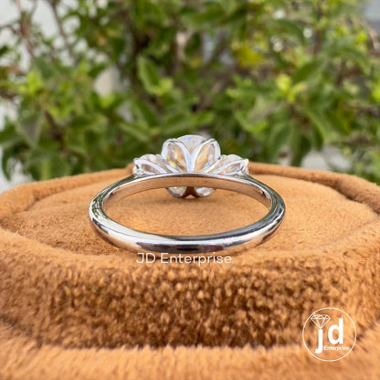 2.36 TW Round Brilliant Colorless Moissanite Ring, Three Stone Engagement Ring, Trellis Setting Wedding Ring, Proposal Ring, Promise Ring