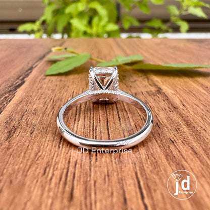 2.50 TCW Radiant Cut Engagement Ring, Hidden Halo Engagement Ring, Solitaire Wedding Ring, Invisible Halo & Bridge Accent Ring, Propose Ring