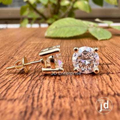 Gold Stud Earrings for Women, Daily Wear Earrings, 3.00TW Moissanite Stud Earrings Screw Back, Birthday Gifts Her, Graduations Gifts for Her