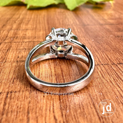 Vintage Style Engagement Ring, 3.50 CT Colorless Round Cut Moissanite Ring, Half Halo Ring, Split Shank Wedding Ring, Bridal Ring