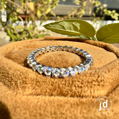 Full Eternity 2.00 MM Round Moissanite Wedding Band, Minimalist Moissanite Band, Floating Bubble Band, Stackable Band, Anniversary Gift Band