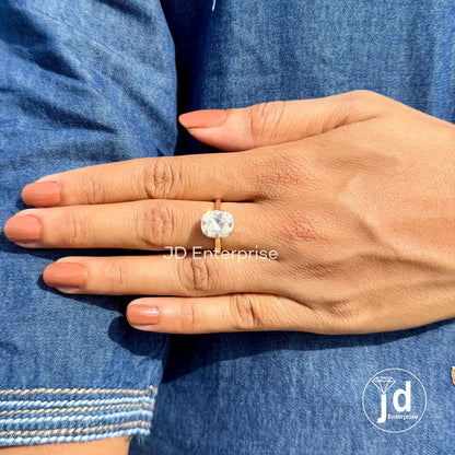 Bezel Set Solitaire Engagement Ring, 3.35 CT Colorless Cushion Old Mine Cut Moissanite Wedding Ring, Bridal Ring, Anniversary Gift Ring